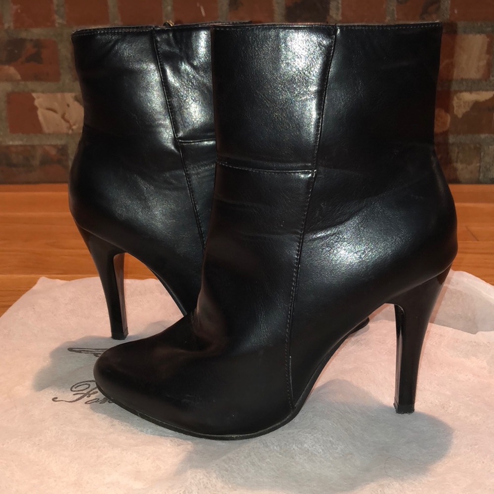 Black Pleather High Heel Ankle Boots